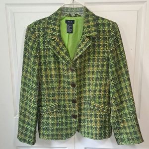 R Q T wool blend blazer lined jacket - 10 - greens/orange